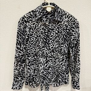 MICHAEL Michael Kors Button Down Animal Print Blouse Tie Hem Black/White Size XS